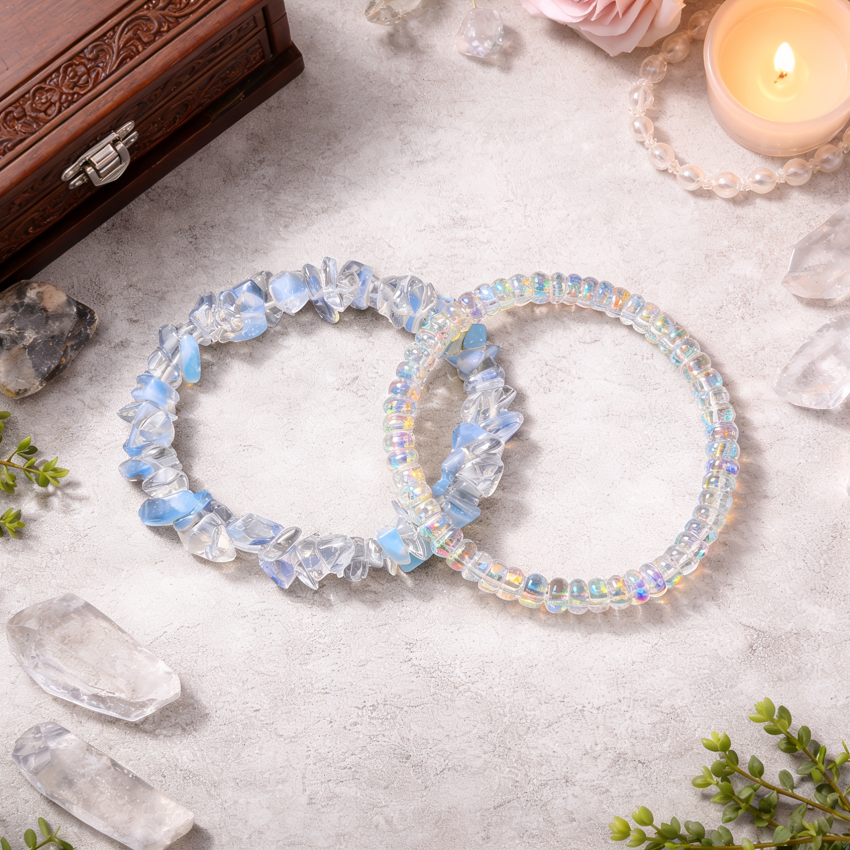 2-Pack Iridescent Crystal Shard Bracelets, Stackable Accessories